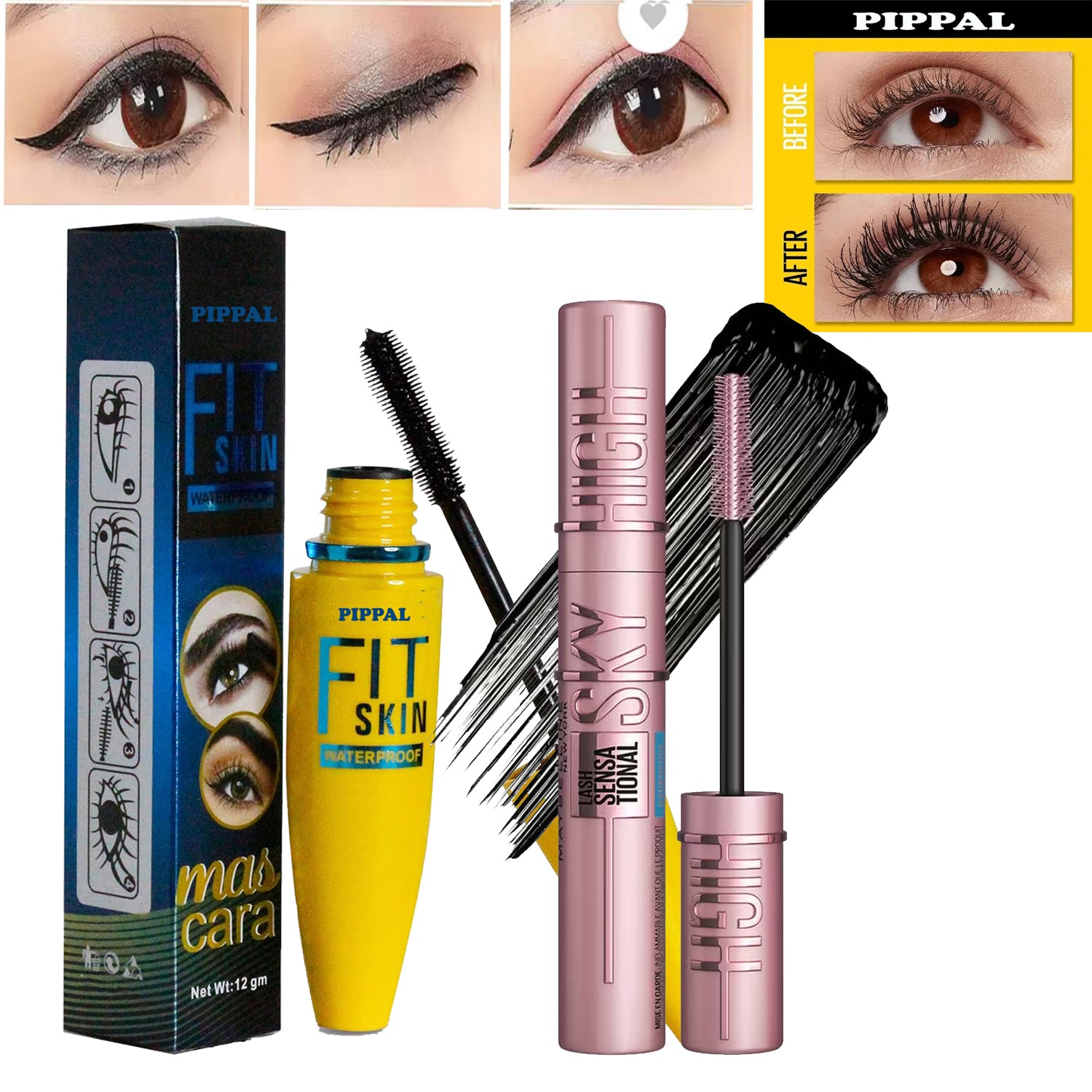 Pippal Fit Skin Mascara with Sky High Mascara Ultra Volume Volumizing Mascara for Bold And Dramatic Lashes Long Lasting Waterproof 12Gm (Pack of 1)