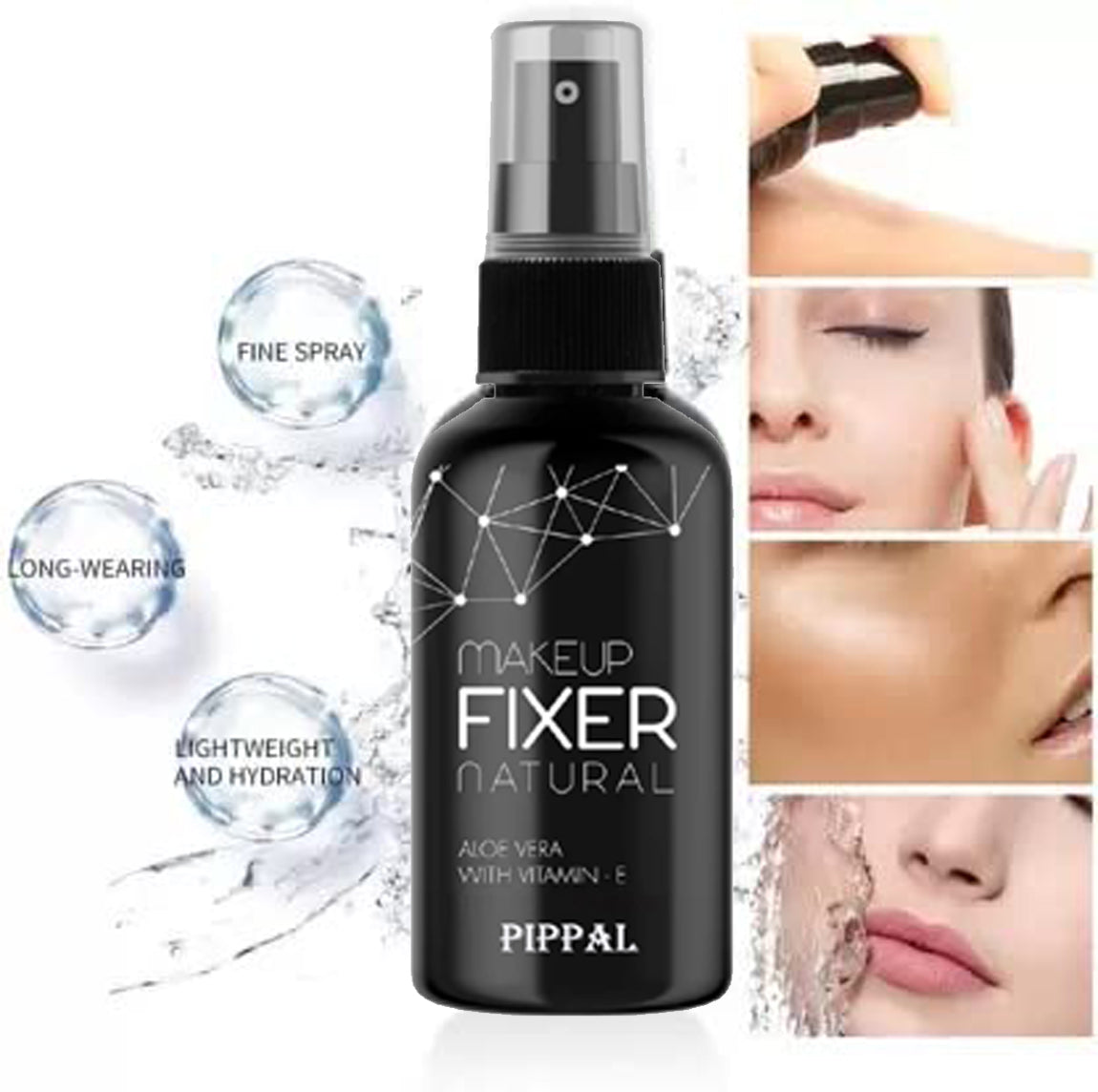 Pippal Beauty Makeup Fixer Natural Dewy Finish with Vitamin E And Aloe Vera Long-Lasting Hydrating & Refreshing Setting Spray 80ml (Pack of 1) with Sky High Supar Black Mscara
