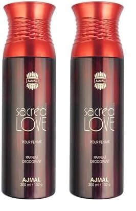 Ajmal Sacred Love Perfume Deodorant 200ml Body Spray Gift For Women (Pack of 2)