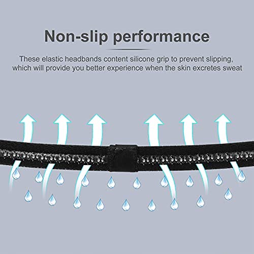 4 Pieces Wide Non-Slip Elastic Sports Headbands - Athletic Skinny Hair Headband for Women, Men, Boys, Girls - Silicone Grip Hairband Mini Stylish Sweat Band - Stays in Place & Great for Working Out