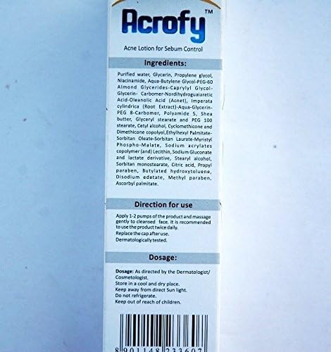 Acrofy, Crème Hydratante pour Peaux à Tendance Acnéique, Formule Sébum Réduit les Rougeurs, Sans Huile, Effet Mat, Hydratation 24h, 50g