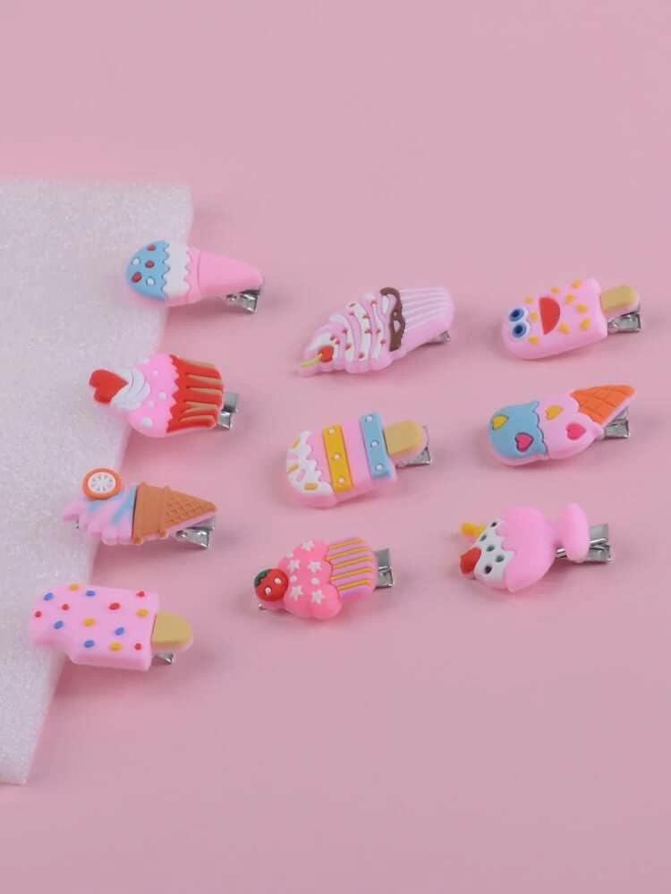 ANNACREATIONS 10 Pcs Ice Cream Shape Hair Clips for Girls and Kids