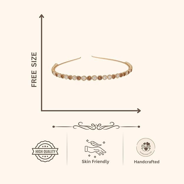 AccessHer Hairbands for Women & Girls | Gold & Silver Rhinestone Hair Hoops | Stylish Hair Accessories for Weddings, Parties, Ethnic Wear & Rakhi Gift (Rose Gold 3, One Size)