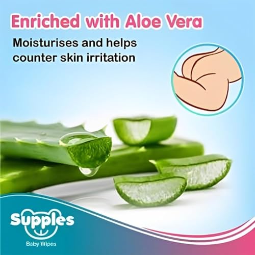 Amazon Brand - Supples Baby Wet Wipes | 432 Wipes | 72 Wipes x 6 Packs | Enriched With Aloe Vera and Vitamin E | Alcohol-Free and Paraben-Free | Pure Water-Based formulation