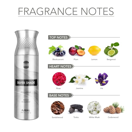 Ajmal AVID Pour Homme, Silver Shade, Shadow et Evoke Silver Edition, déodorant et parfum pour homme, 200 ml chacun - Lot de 4