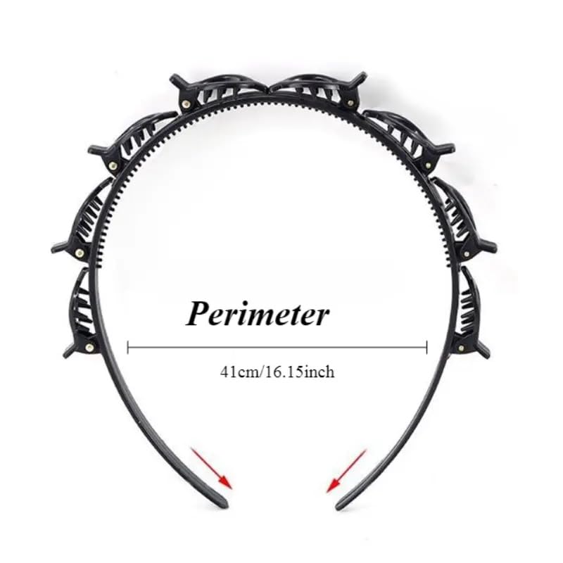 APSAMBR1 Pcs Double Layer Twist Plait Headband, Acrylic Double Bangs Hairpins Hairstyle Hairband Hair Tool with Alligator Clips for Girls and Women (Black)