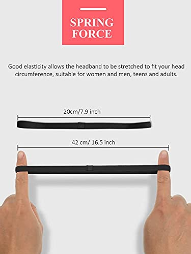 4 Pieces Wide Non-Slip Elastic Sports Headbands - Athletic Skinny Hair Headband for Women, Men, Boys, Girls - Silicone Grip Hairband Mini Stylish Sweat Band - Stays in Place & Great for Working Out