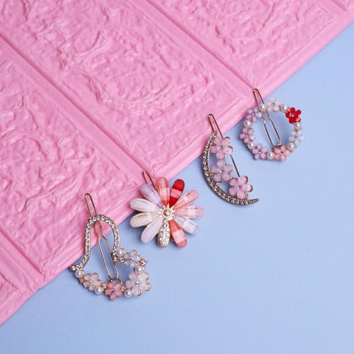 ANNACREATIONS 4 Pcs Korean Style Flower Metal Hair Lock Pin Clips, Hairpin for Women and Girls