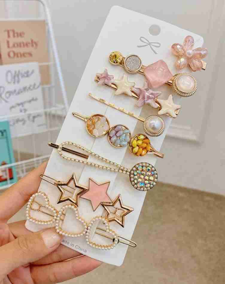 ANNACREATIONS 12 Pcs Korean Style Pearl Metal Hair clips, Rhinestones Plastic Pearl Barrettes Flower Lock Pin Hair Accessories for Women and Girls