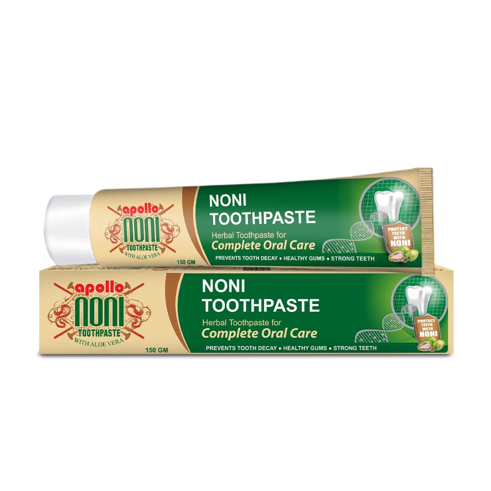 Apollo Noni Herbal Toothpaste 150g | Fluoride-Free & Sugar-Free Ayurvedic Formula | Natural Plaque & Tartar Removal | Fresh Breath & Gum Care | Whitening & Toothache Relief