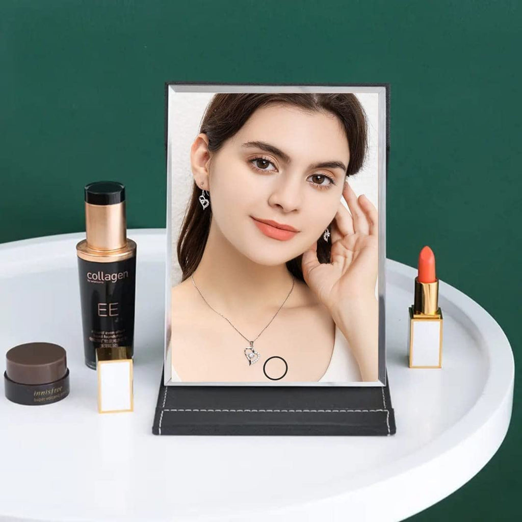 Agabani Folding Round Compact Mirror - PU Leather Vanity with Stand for Desk, Camping, Travel - Personal Tabletop HandMirror - Princess Square Makeup