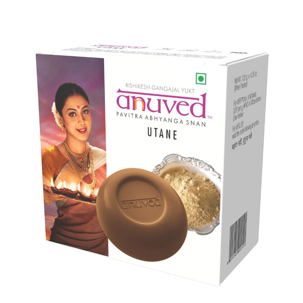 Anuved Utane (Ubtan) Natural Scrub Soap | Pack of 6 | 125gm Each | Enriched with 15 Exotic Indian Herbs & Rishikesh Gangajal | Herbal Soap for Face & Bath | Soft & Glowing Skin | Tan Removal Soap