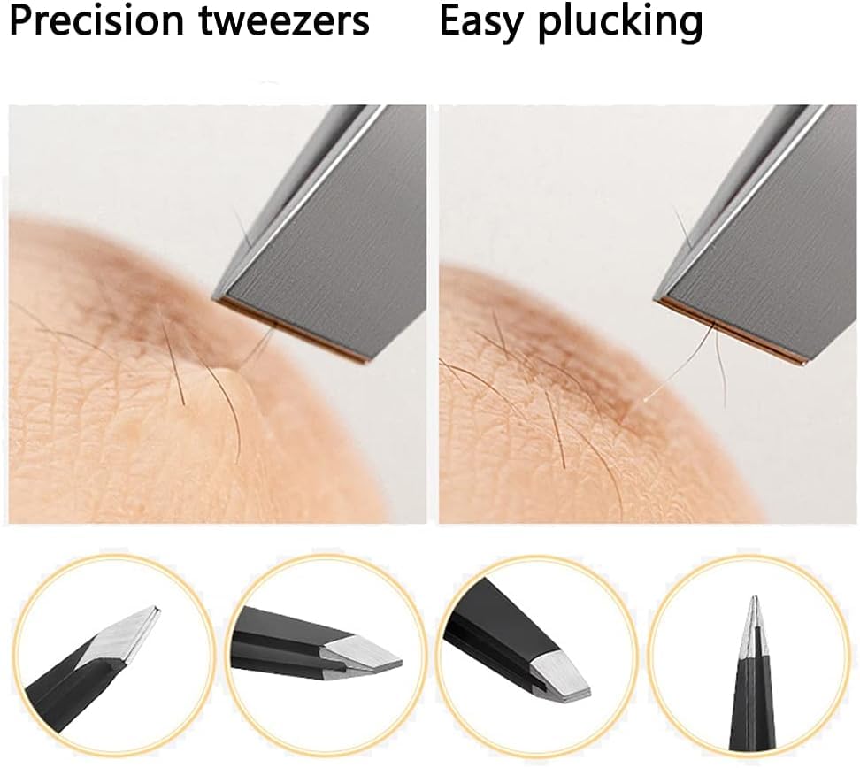 6PCS Professional Eyebrow Tweezers Set for Women and Men, Premium Stainless Steel Tweezer Kit, Best Tweezers Precision for Ingrown Hair, Facial Hair, Eyebrows Plucking
