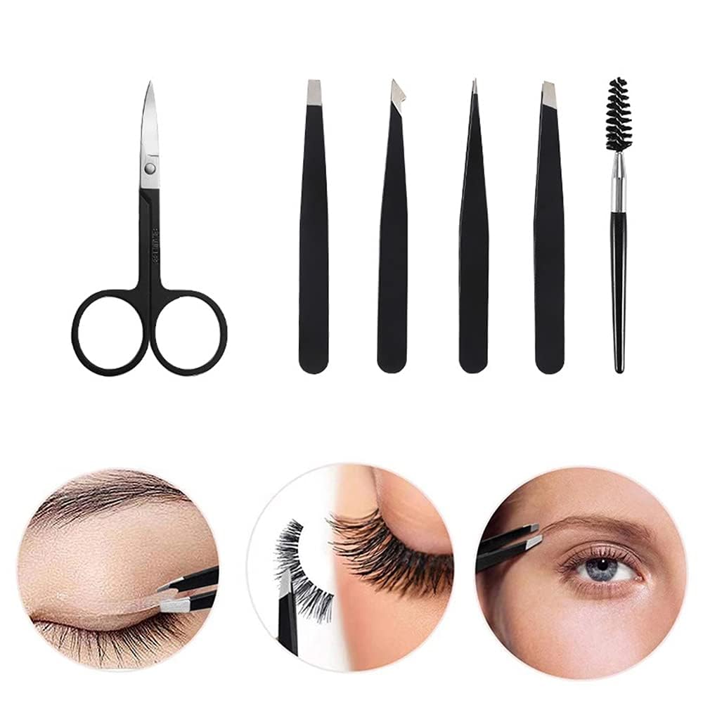 6PCS Professional Eyebrow Tweezers Set for Women and Men, Premium Stainless Steel Tweezer Kit, Best Tweezers Precision for Ingrown Hair, Facial Hair, Eyebrows Plucking