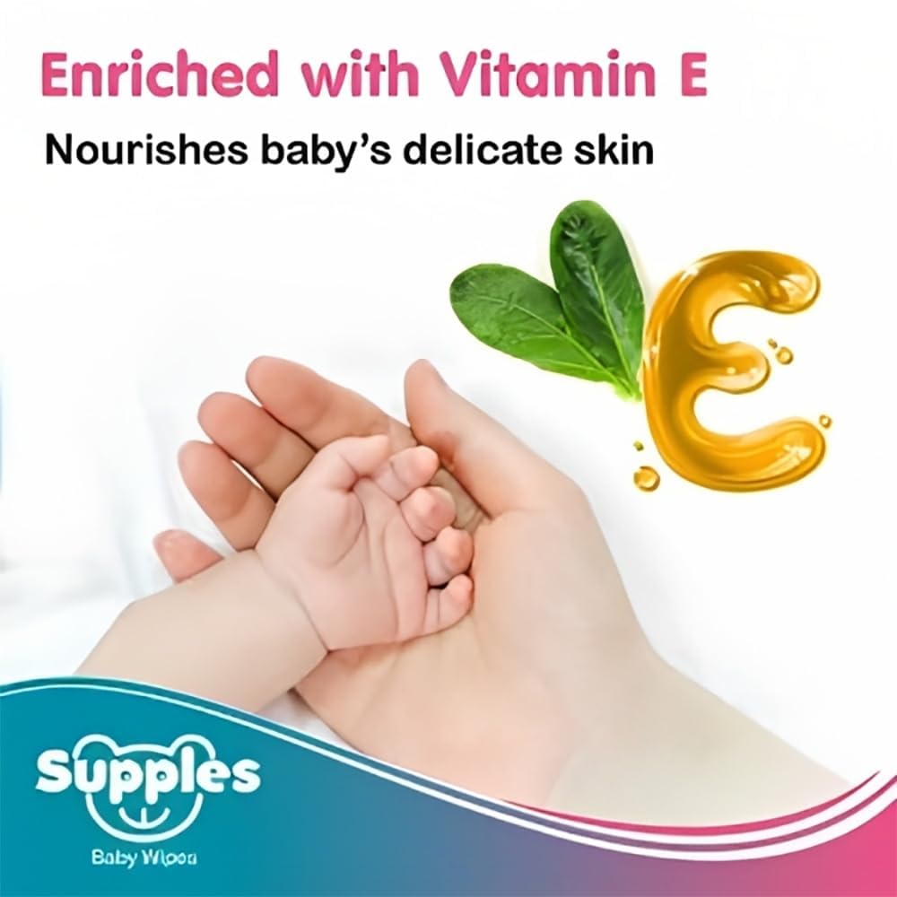 Amazon Brand - Supples Baby Wet Wipes | 432 Wipes | 72 Wipes x 6 Packs | Enriched With Aloe Vera and Vitamin E | Alcohol-Free and Paraben-Free | Pure Water-Based formulation