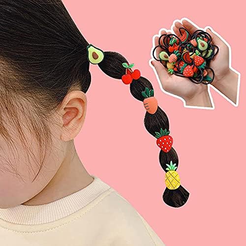 30 PCS Children Cute Candy Cartoon Fresh Fruit Elastic Hair Bands Baby Girls Lovely Rubber Bands Kids Hair Accessories (Animal and Fruit)