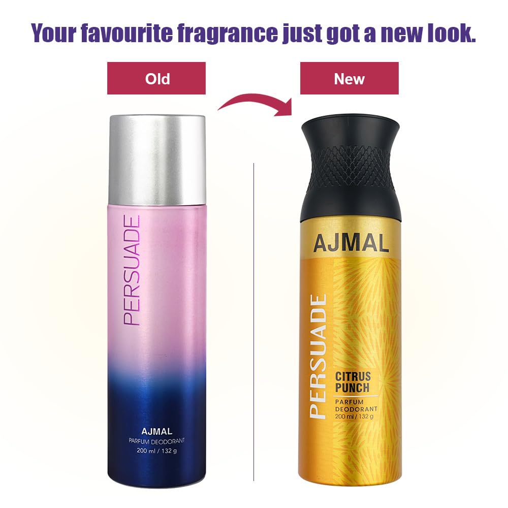 Déodorant spray AJMAL Persuade, parfum aromatique, 200 ml, pour homme et femme, usage quotidien + 2 testeurs de parfum offerts, lot de 1