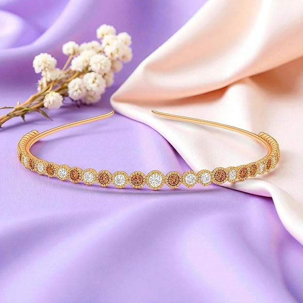 AccessHer Hairbands for Women & Girls | Gold & Silver Rhinestone Hair Hoops | Stylish Hair Accessories for Weddings, Parties, Ethnic Wear & Rakhi Gift (Rose Gold 3, One Size)