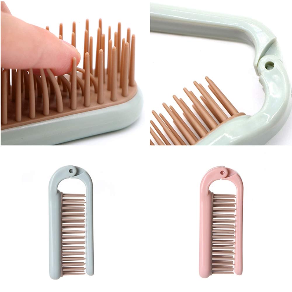 2Pcs Folding Hair Brush Hair Comb Portable Mini Massage Hair Brush Anti-Static Anti-knot for Women & Girls Size for Handbag (dark)