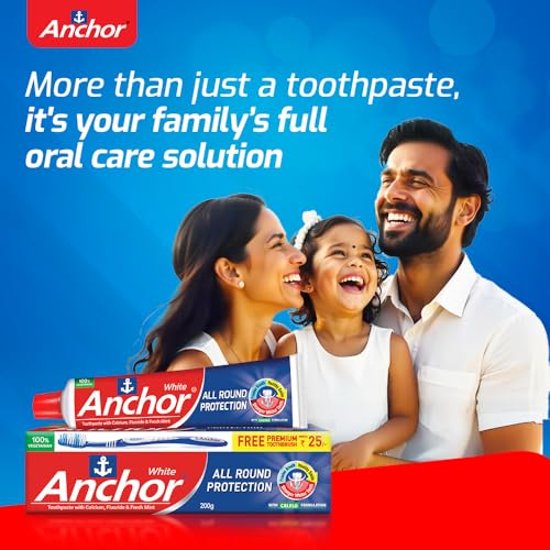 Anchor All Round Protection White Toothpaste 900g (450g x 2) | Fluoride & Calcium | Fresh Breath | 100% Vegetarian | Mega Offer Pack