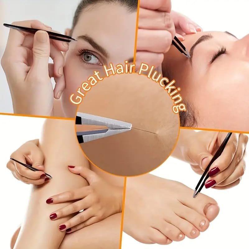6PCS Professional Eyebrow Tweezers Set for Women and Men, Premium Stainless Steel Tweezer Kit, Best Tweezers Precision for Ingrown Hair, Facial Hair, Eyebrows Plucking