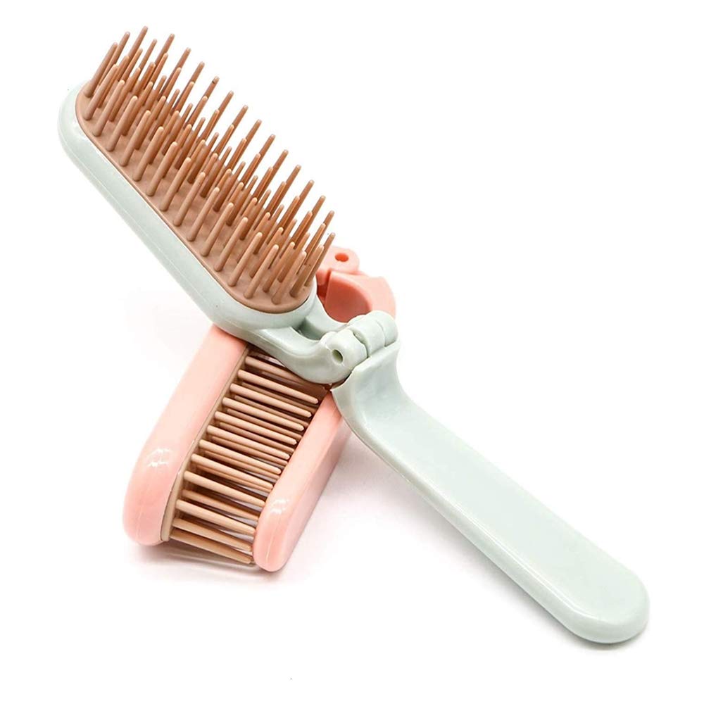 2Pcs Folding Hair Brush Hair Comb Portable Mini Massage Hair Brush Anti-Static Anti-knot for Women & Girls Size for Handbag (dark)