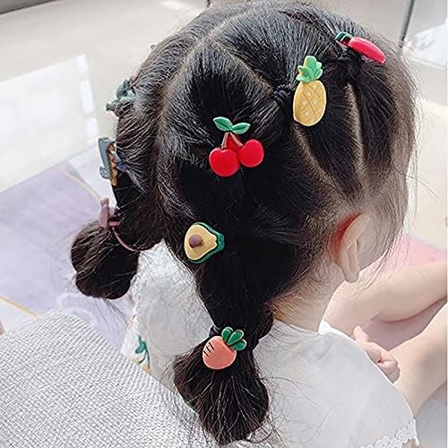 Lot de 30 élastiques à cheveux pour enfants, jolis, avec motifs de bonbons, fruits frais et animaux (animaux et fruits).