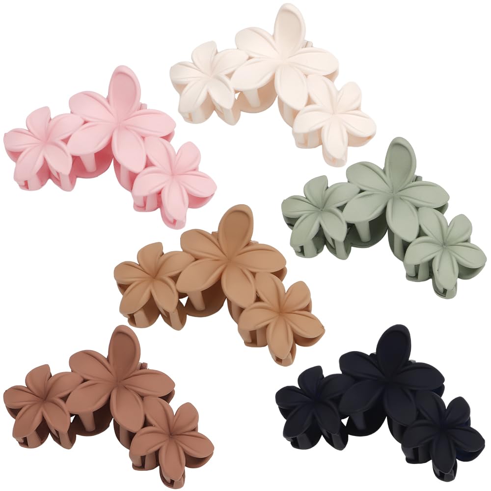 Ahoney 6PCS Flower Hair Clips for Women Strong Hold Nonslip, Big Flower Claw Clip for Thick Hair, Hawaiian Hibiscus Cute Hair Clips Beach Hair Accessories for Women Girls (Neutral)
