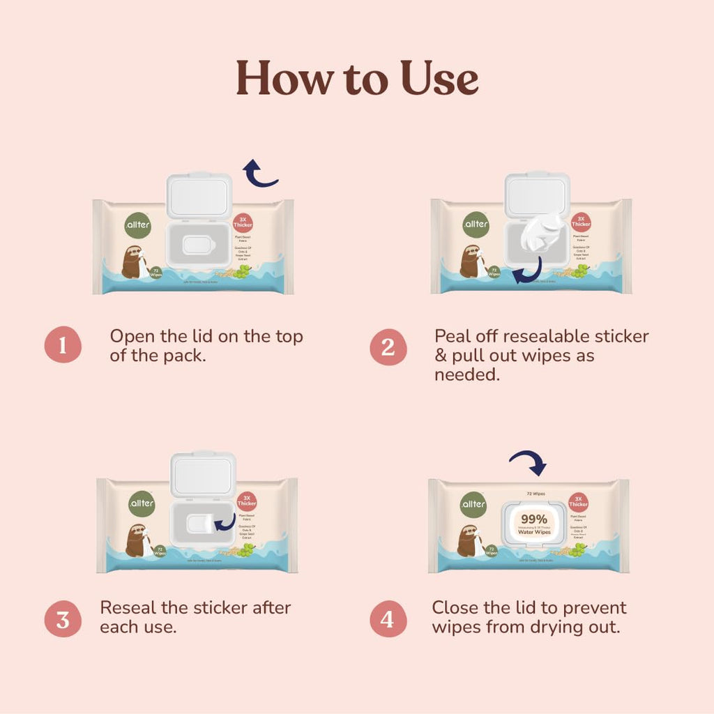 .allter 99% Pure Water Baby Wipes, Wet Wipes for New Born Baby| Moisturising,100% Plant Based & Organic, Enriched with Oats & Grapeseed Extract| 72 Wipes x 3 Packs