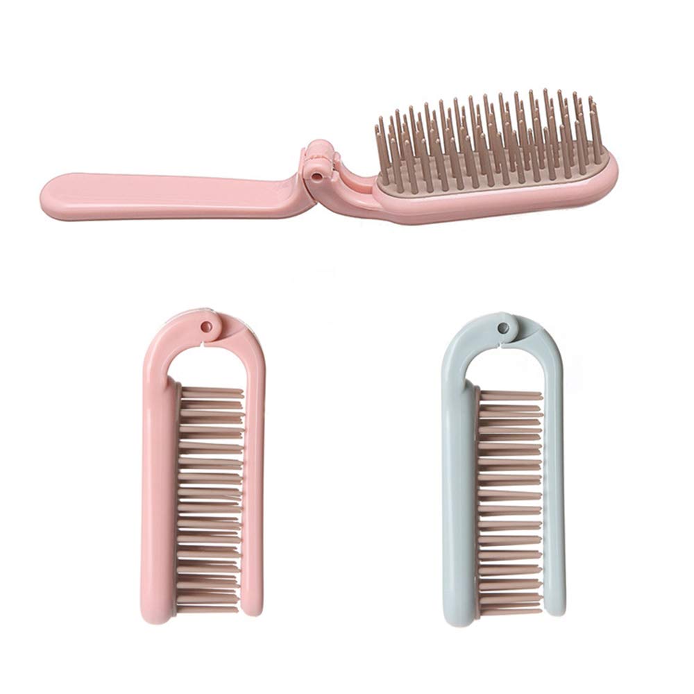 2Pcs Folding Hair Brush Hair Comb Portable Mini Massage Hair Brush Anti-Static Anti-knot for Women & Girls Size for Handbag (dark)