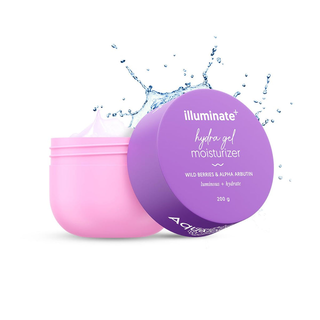 Aqualogica Illuminate + Hydra Gel Moisturizer with Wild Berries & Alpha Arbutin | 24 Hour Intense Hydration | Water-Like Gel Texture | Non-Sticky & Quick Absorbing for Luminous Skin | 200 g