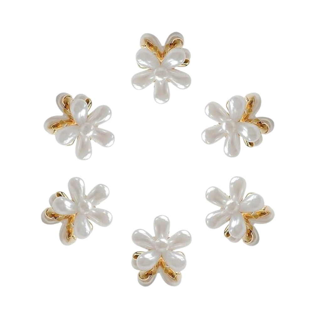 ANNACREATIONS 6 Pcs Korean Style Golden Metal Pearl Mini Hair Claw Clips – Hair Accessories & Jewelry for Women and Girls, Premium Strong Hold Small Hair Clutcher
