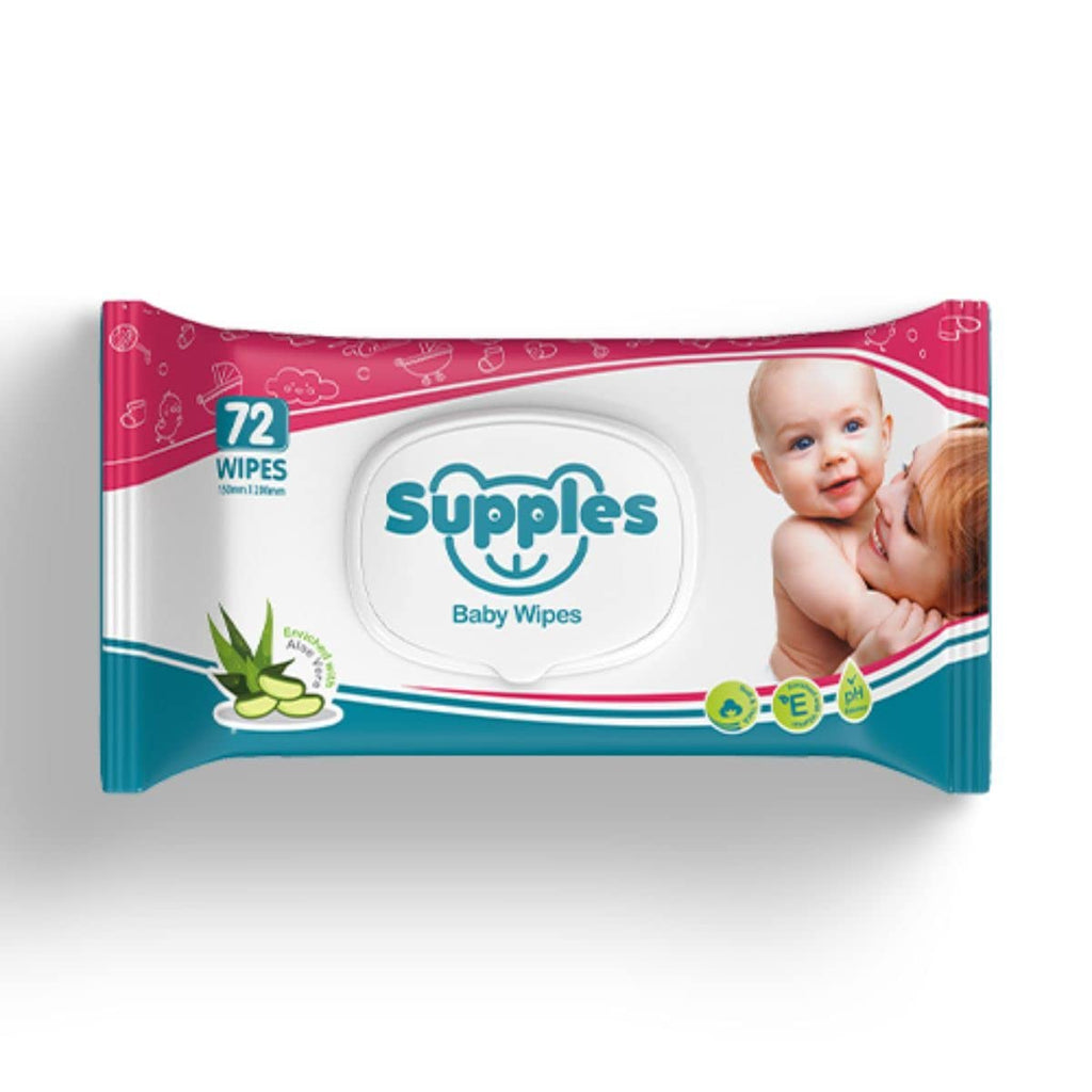 Amazon Brand - Supples Baby Wet Wipes with Lid | 576 Wipes | 72 Wipes x 8 Packs | Enriched With Aloe Vera and Vitamin E | Alcohol-Free and Paraben-Free | Pure Water-Based formulation