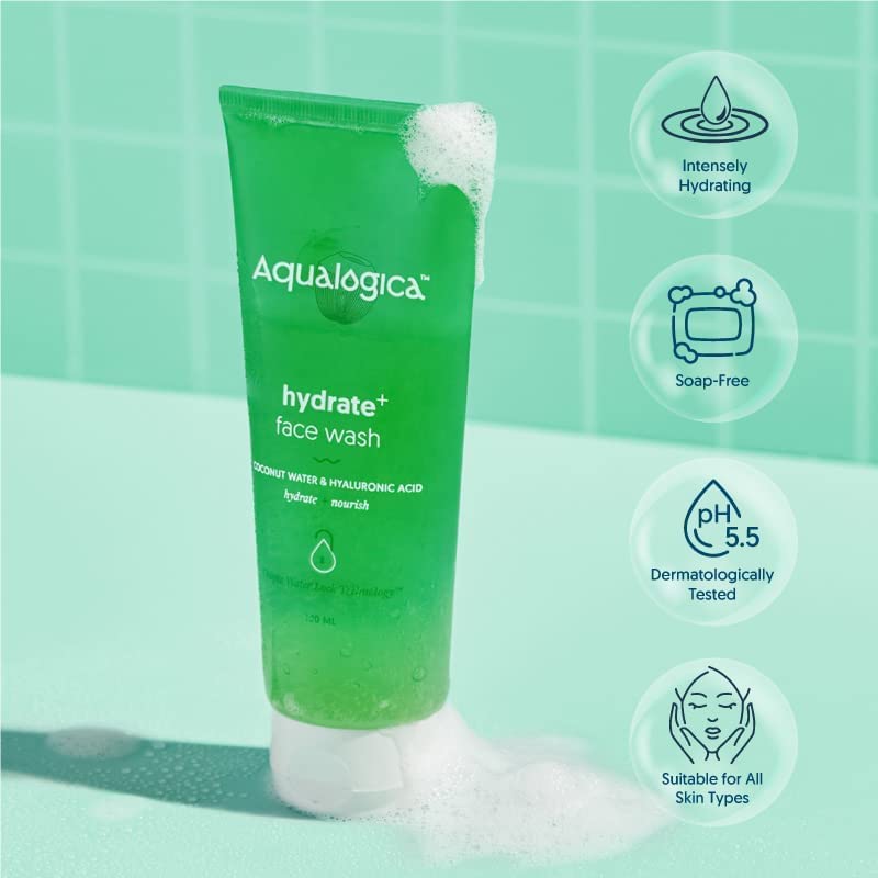 Aqualogica Hydrate+ Face Wash with Hyaluronic Acid & Coconut Water for Deep Cleansing & Hydration for Men & Women | For Oily, Glowing & Combination Skin -100ml