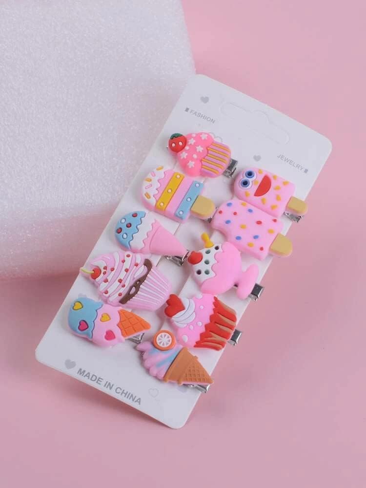 ANNACREATIONS 10 Pcs Ice Cream Shape Hair Clips for Girls and Kids