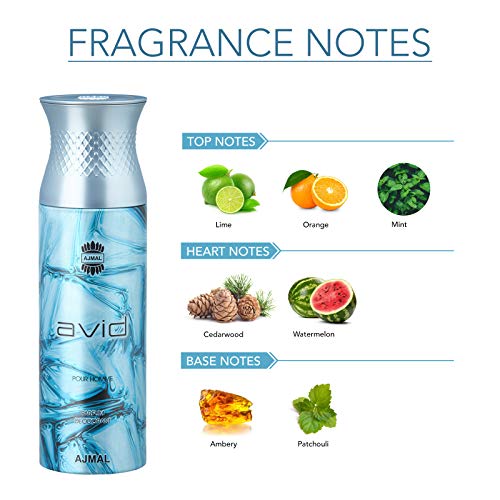 Ajmal AVID Pour Homme, Silver Shade, Shadow, and Evoke Silver Edition Him Deodorant Perfume 200ML Each - Pack of 4 for Men