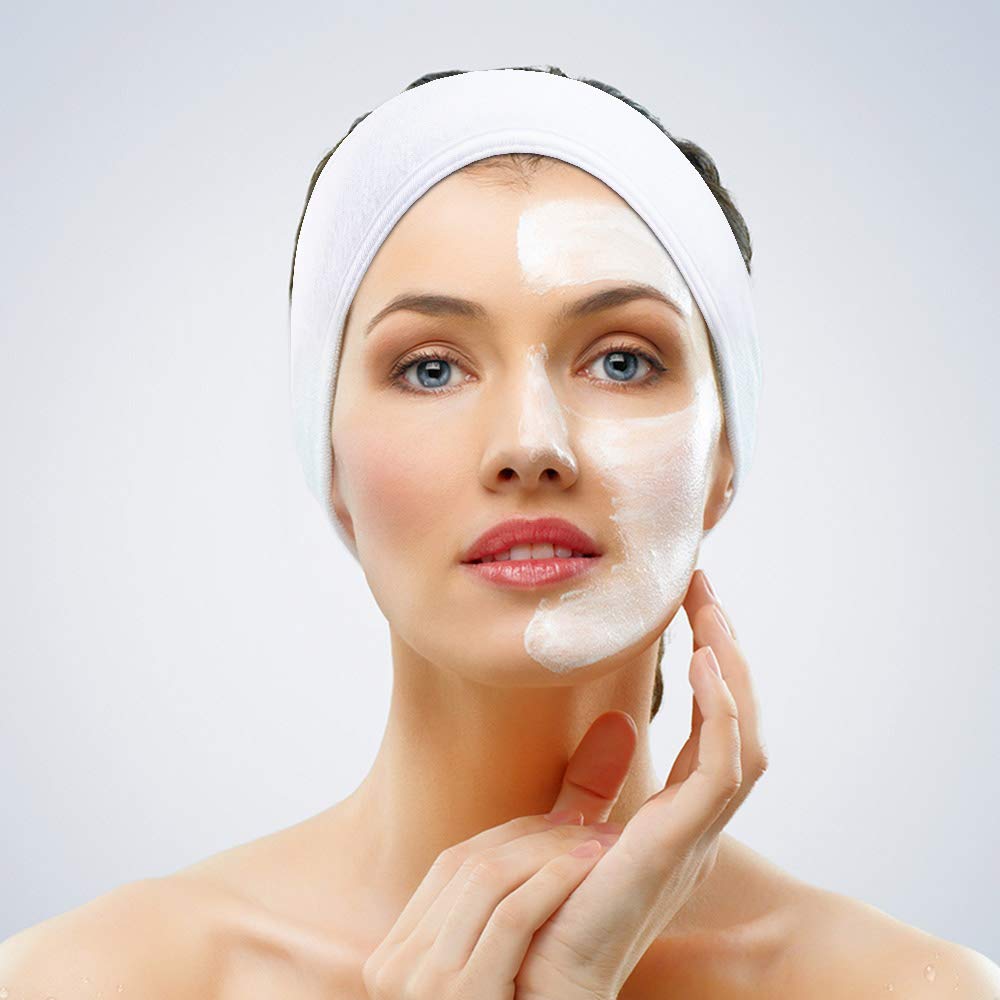 4 PCS Facial Spa Headbands(White, Black, Pink?Gray)? Makeup Shower Bath Wrap Sport Headband Terry Cloth Stretch Towel with Magic Tape