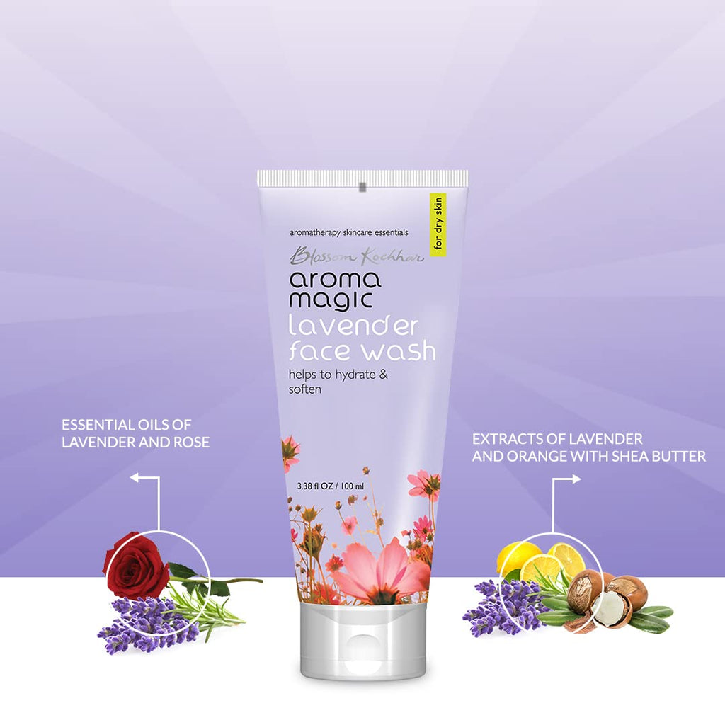 Aroma Magic Lavender Face Wash | Hydrates & Softens Skin | with Orange Extracts & Rose Essential Oil | Dry Skin 100ml | Pack Of 1