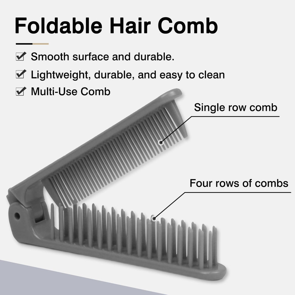 3-Piece Pocket Folding Comb Set – Portable Travel Hair Brushes with Dual-Headed Design, Compact and Colorful (Gray, Purple, White)