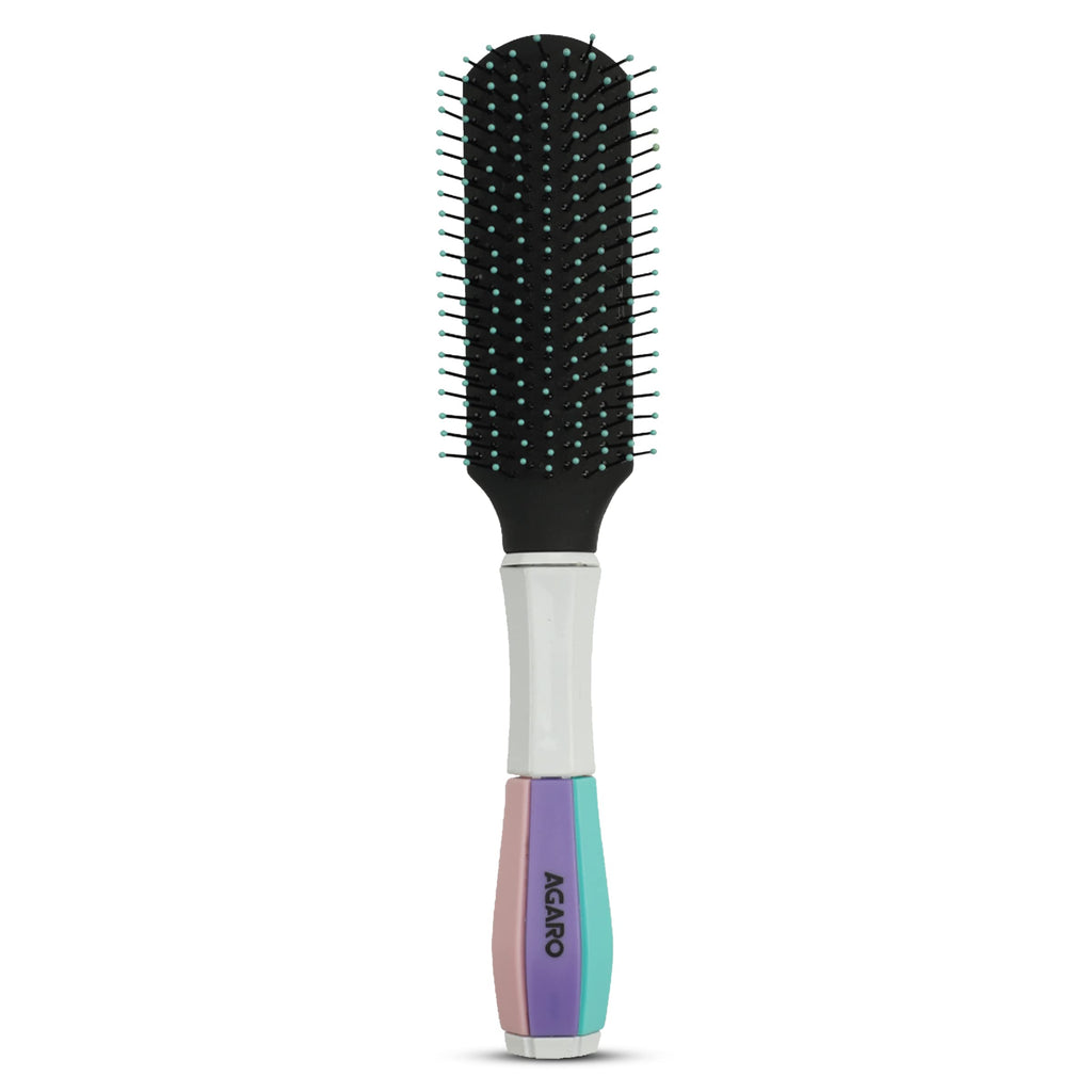 AGARO Classic Flat Hair Brush with Strong & flexible nylon bristles, having Anti-static ball tips, For Grooming, Volumising & Back Brushing, ideal for Men & Women, Cyan