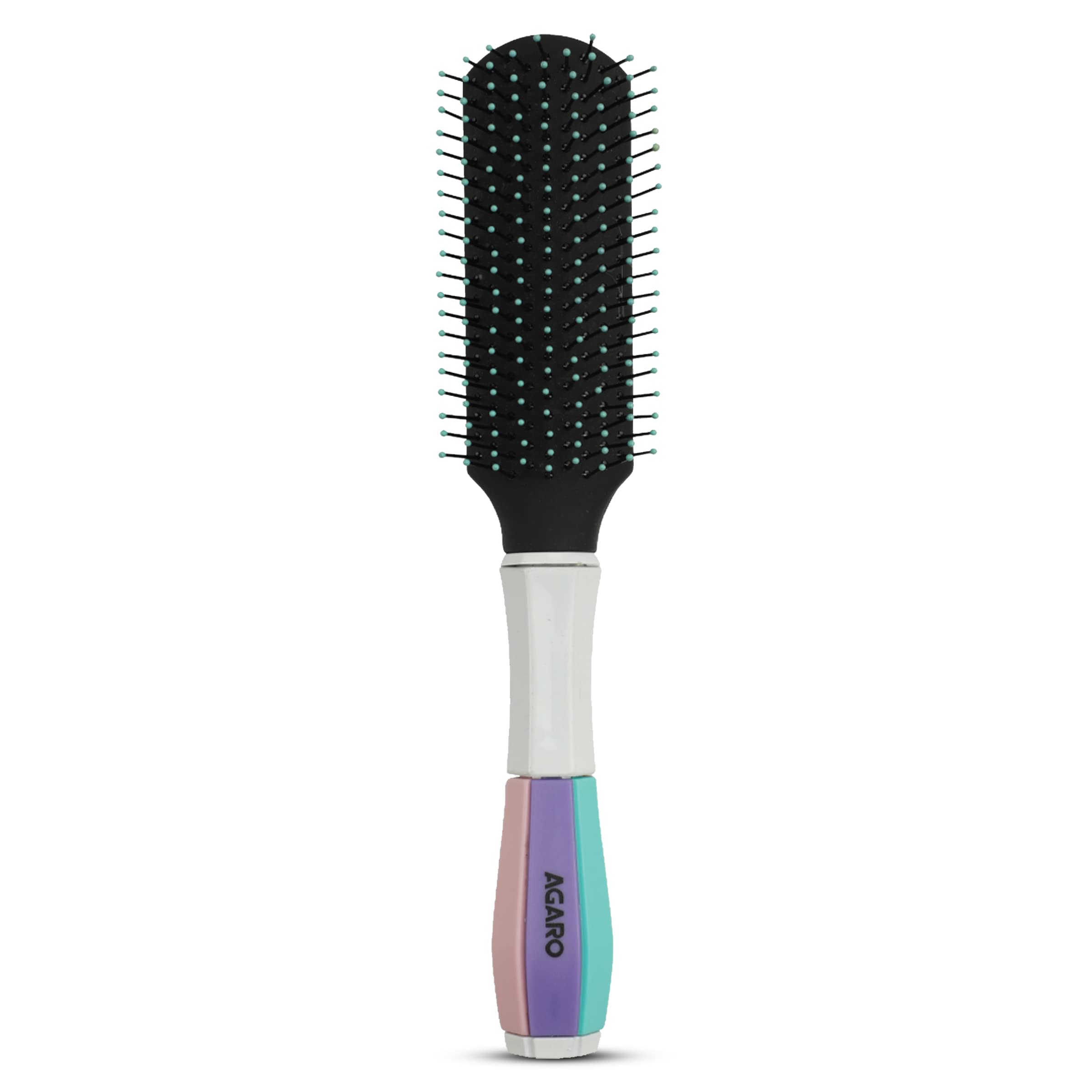 AGARO Classic Flat Hair Brush with Strong & flexible nylon bristles, having Anti-static ball tips, For Grooming, Volumising & Back Brushing, ideal for Men & Women, Cyan