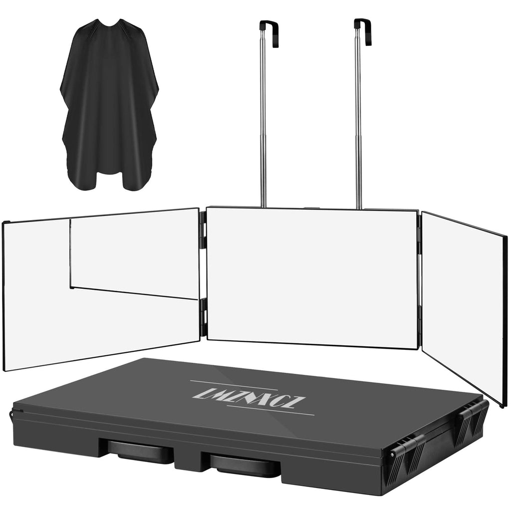 3 Way Mirror for Self Hair Cutting System,360 Haircuts Mirror Men for Barber to Use Tools ,to See The Back of Head ,with Portable Height Adjustable Telescoping Hooks Tri Fold Mirror