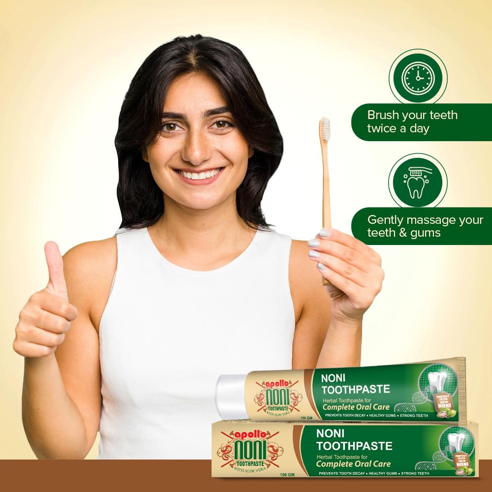 Apollo Noni Herbal Toothpaste 150g | Fluoride-Free & Sugar-Free Ayurvedic Formula | Natural Plaque & Tartar Removal | Fresh Breath & Gum Care | Whitening & Toothache Relief