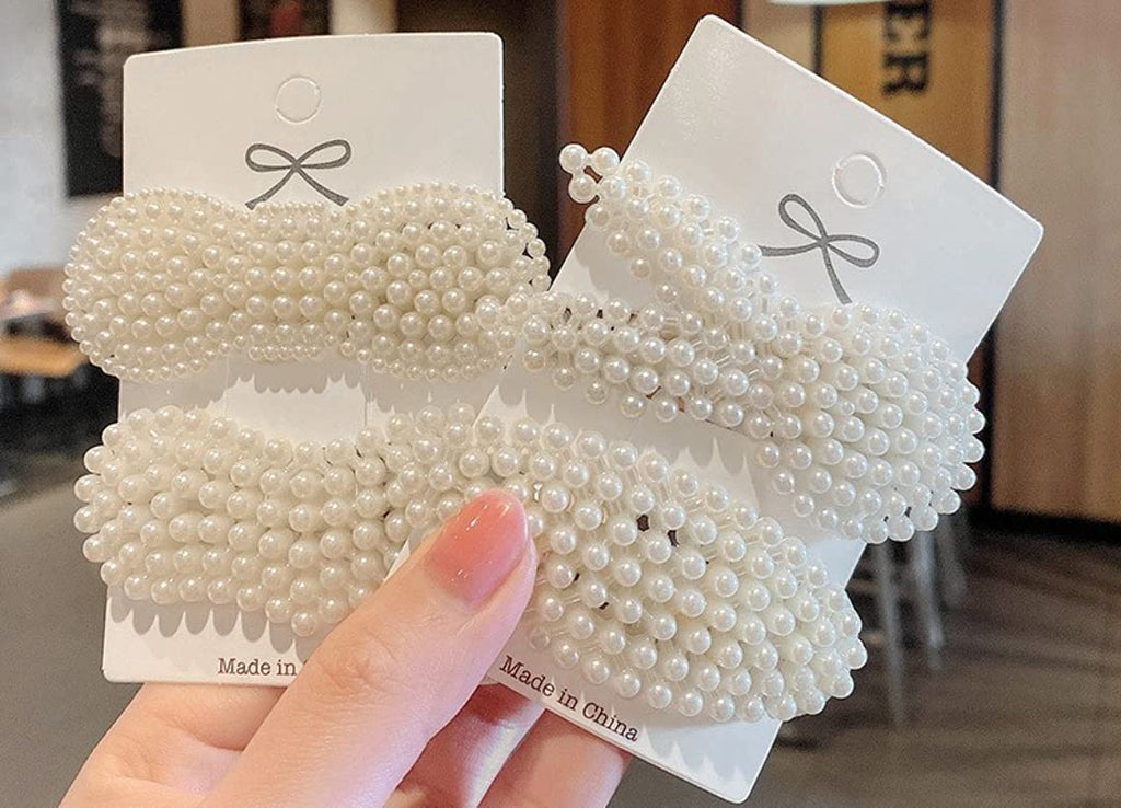 ANNACREATIONS 8 Pcs Korean Fashion Style Pearl Metal Hair clips Tic Tac Hair Barrettes Set Hairpin Hair Clip, Lock Pin Jewelry Hair Accessories For Women's And Girls, White