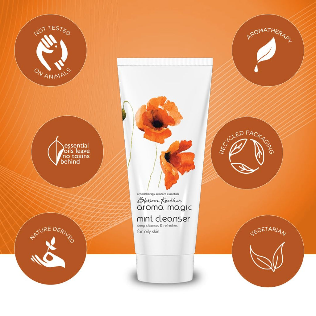 Aroma Magic Mint Cleanser to Refreshes, Heals acne, & Hydrates with Peppermint, Chinaberry seed, jojoba seed, spearmint & clove extracts | For Oily & Acne Prone Skin - 100 gm