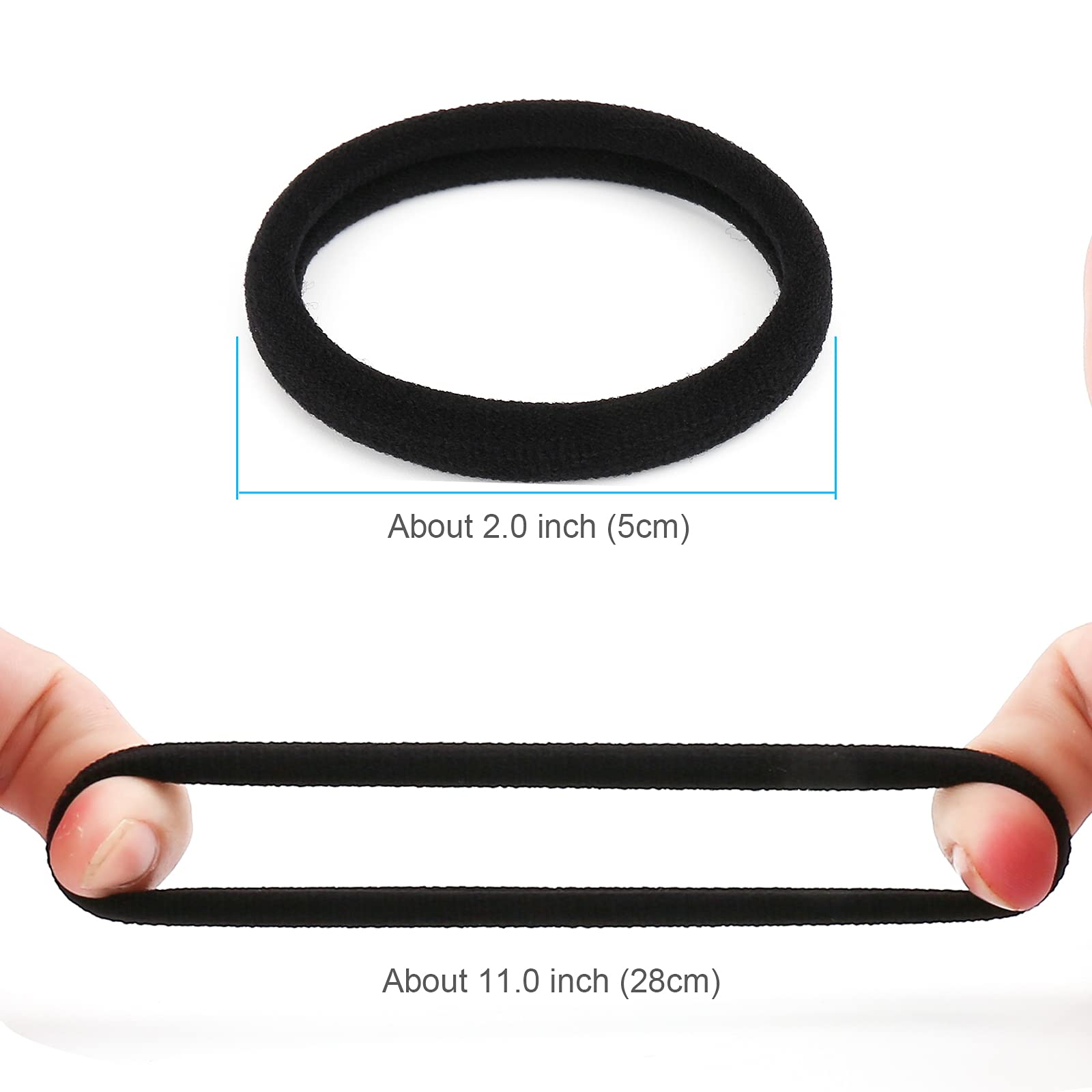 60PCS Black Large Hair ties, Cotton Hair Bands, Seamless Hair Ponytail Holders,by NineTong