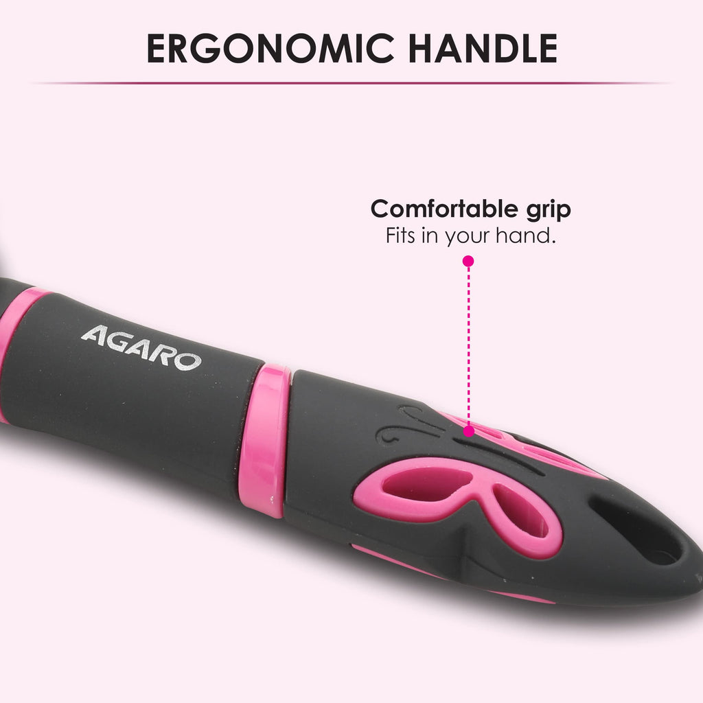 AGARO Delight Paddle Hair Brush with Strong & Flexible Nylon Bristles having Anti-static Ball Tips, For Grooming, Straightening, Smoothing, Detangling Hair, Ideal for Men &Women, Black & Pink