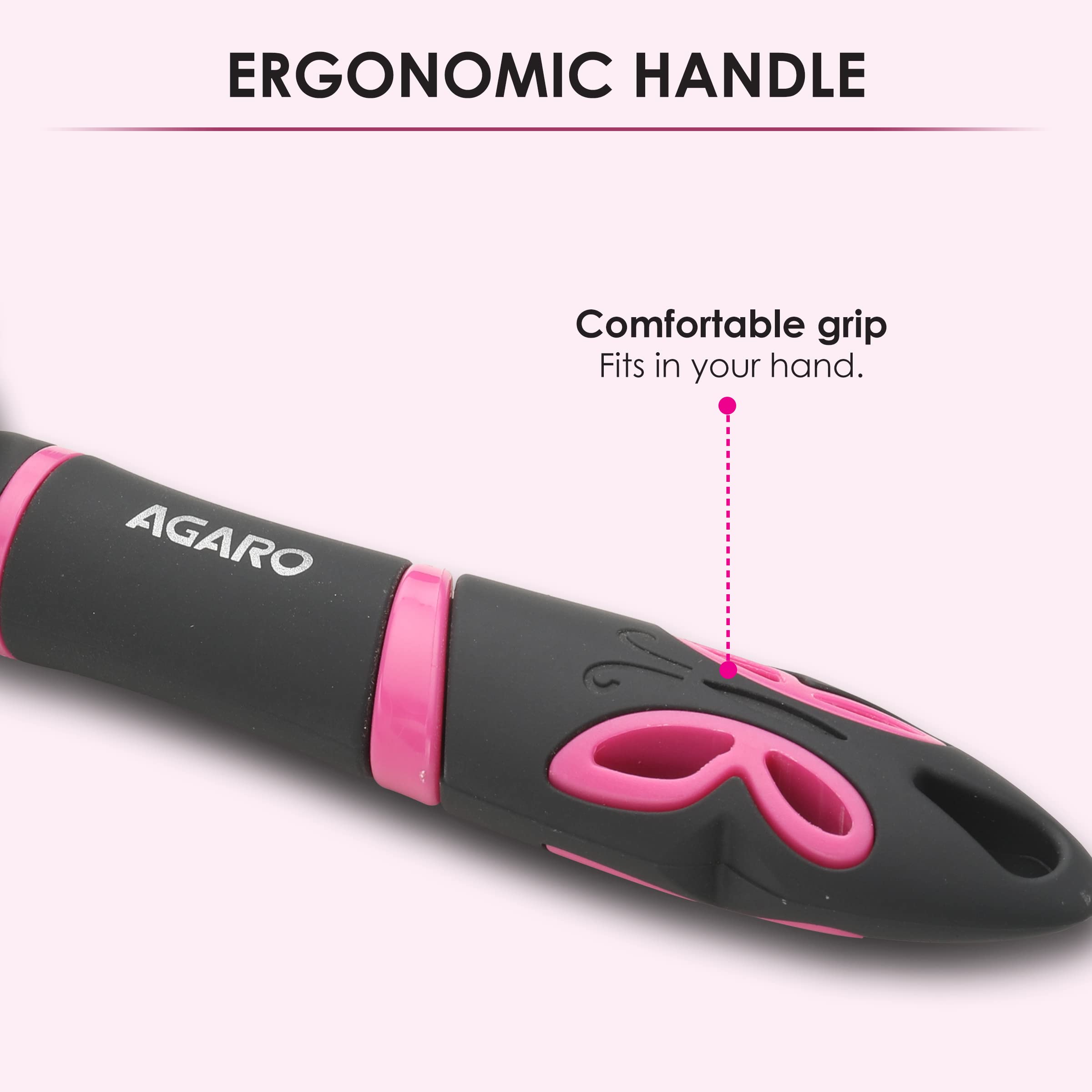 AGARO Delight Paddle Hair Brush with Strong & Flexible Nylon Bristles having Anti-static Ball Tips, For Grooming, Straightening, Smoothing, Detangling Hair, Ideal for Men &Women, Black & Pink