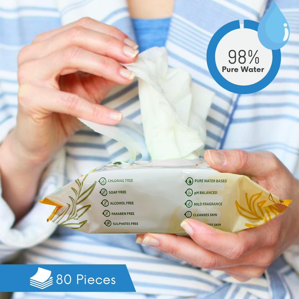 Adore Baby Water Wipes - 98% Paani Based Baby Wipes with Oat Extracts & Goodness of Aloe Vera & Vitamin E - 80 Count,Oats Wipes,Pack of 1