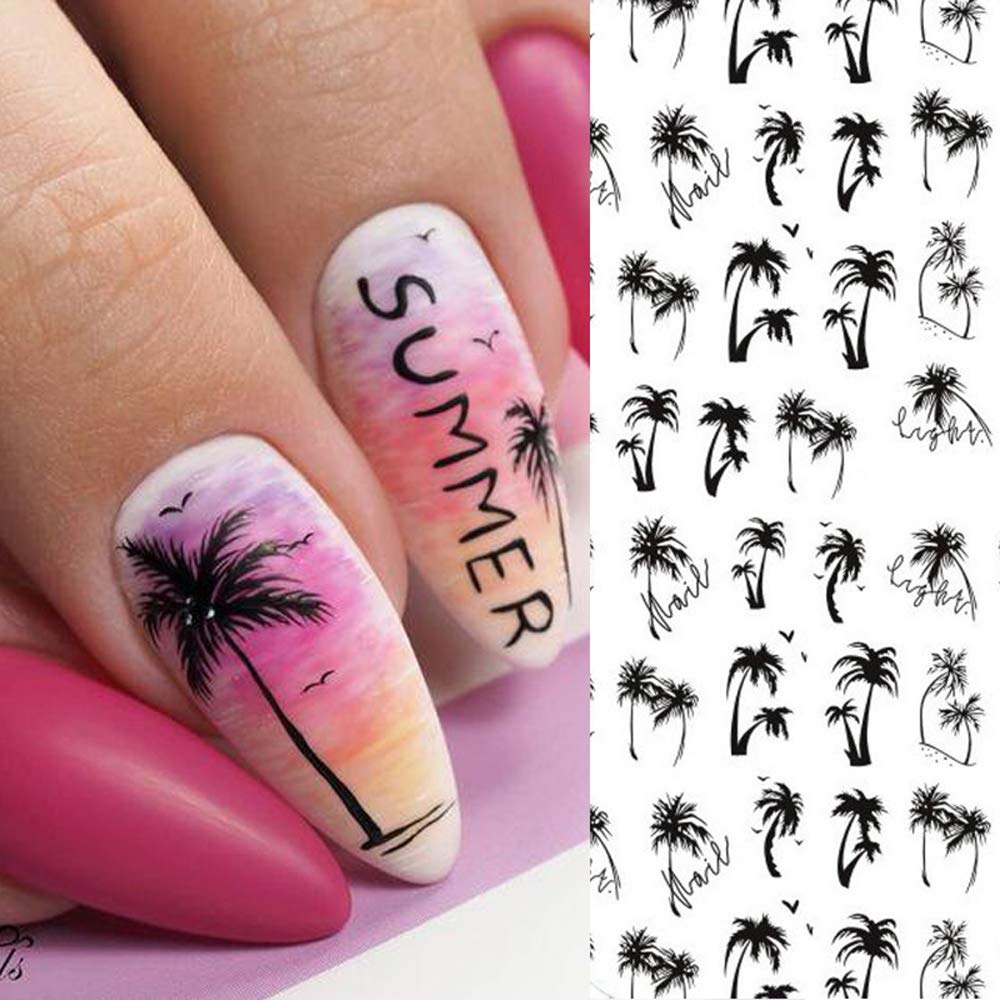 2pcs Nail Tropical Style Palm Summer Tree 3D Nail Stickers self-Adhesive Coconut Tree Manicure DIY Beauty Black Palm Stickers 3D Nail Decor Decal 2025 Beach Nail Decals